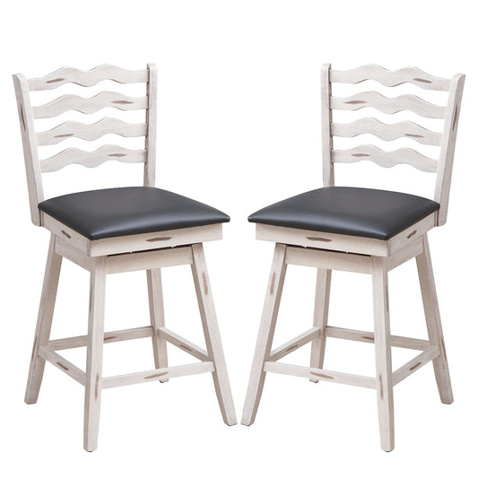 360° Swivel Bar Stools with Rubber Wood Frame and Ergonomic Backrest and Footrest-25 inches