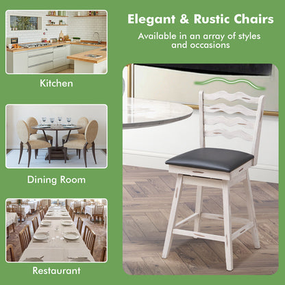 360° Swivel Bar Stools with Rubber Wood Frame and Ergonomic Backrest and Footrest-25 inches