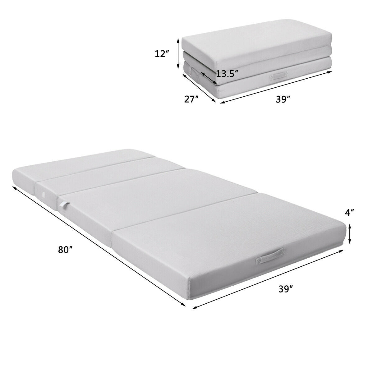 4 Inch Folding Sofa Bed Foam Mattress with Handles-Twin XL