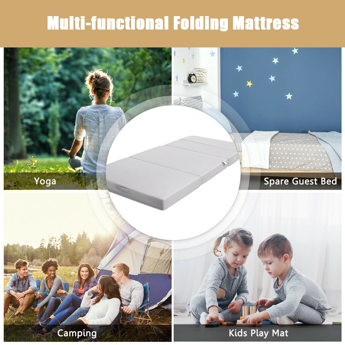 4 Inch Folding Sofa Bed Foam Mattress with Handles-Twin XL
