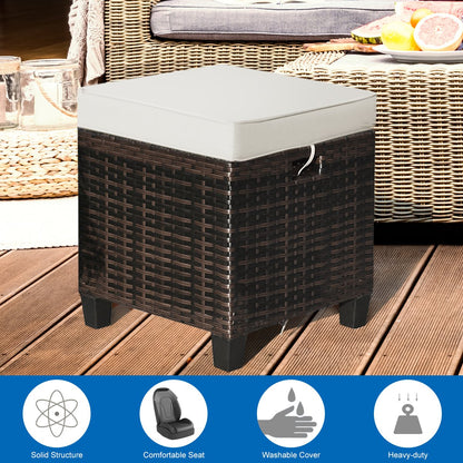 2 Pcs Patio Rattan Ottoman Cushioned Seat Foot Rest-Beige