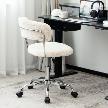 Computer Desk Chair Adjustable Sherpa Office Chair Swivel Vanity Chair-White