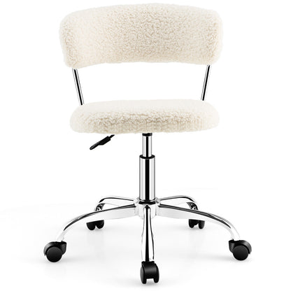 Computer Desk Chair Adjustable Sherpa Office Chair Swivel Vanity Chair-White