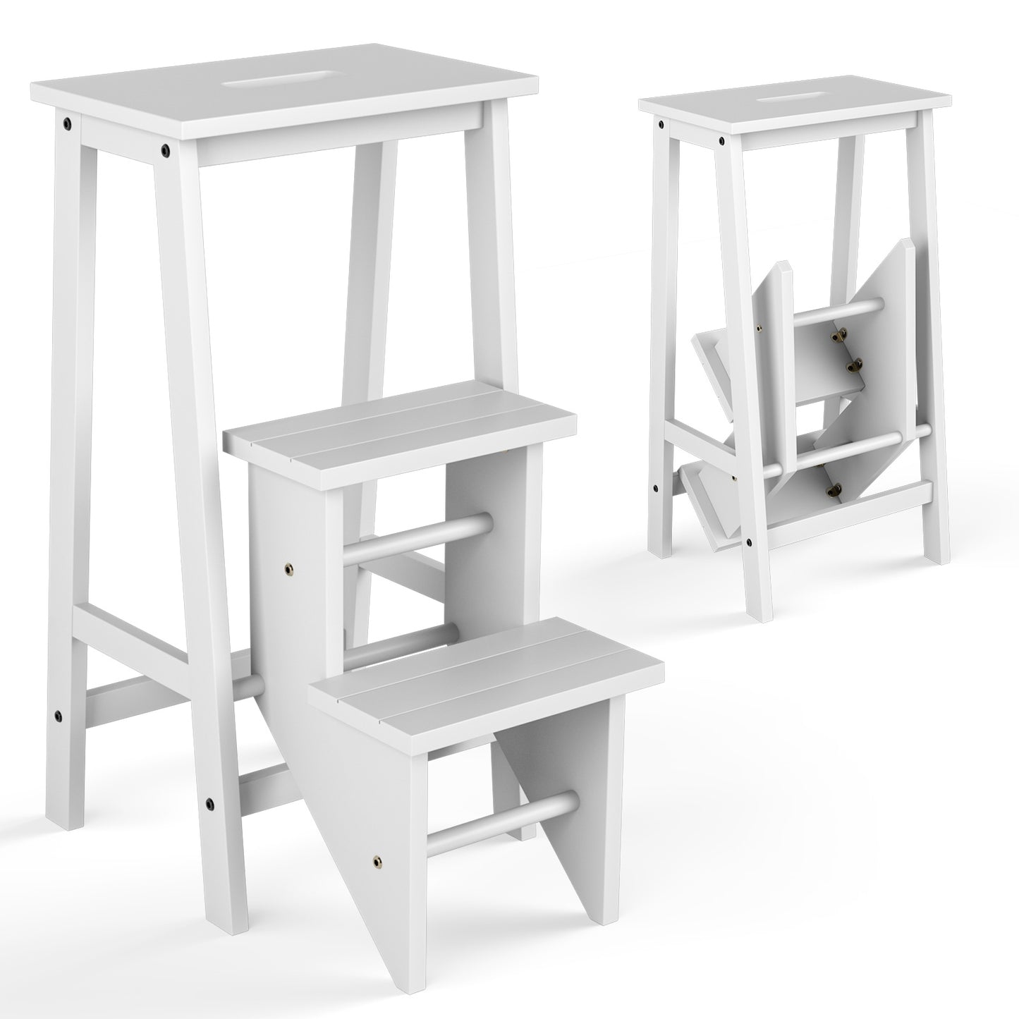 3-Tier Step Stool 3 in 1 Folding Ladder Bench-White