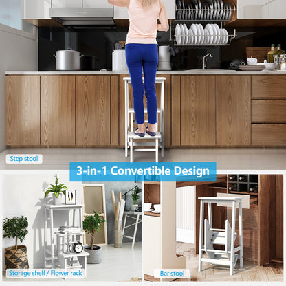3-Tier Step Stool 3 in 1 Folding Ladder Bench-White
