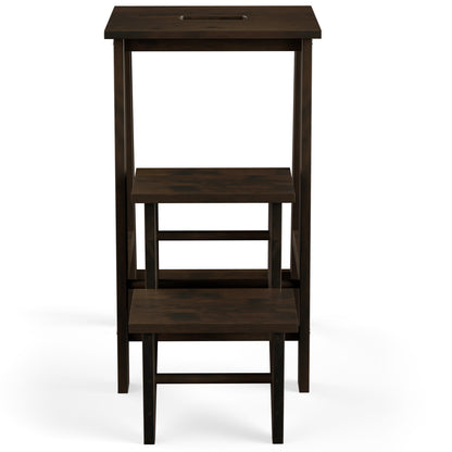 3-in-1 Rubber Wood 3 Tier Folding Step Stool Ladder Storage Shelf-Dark Brown
