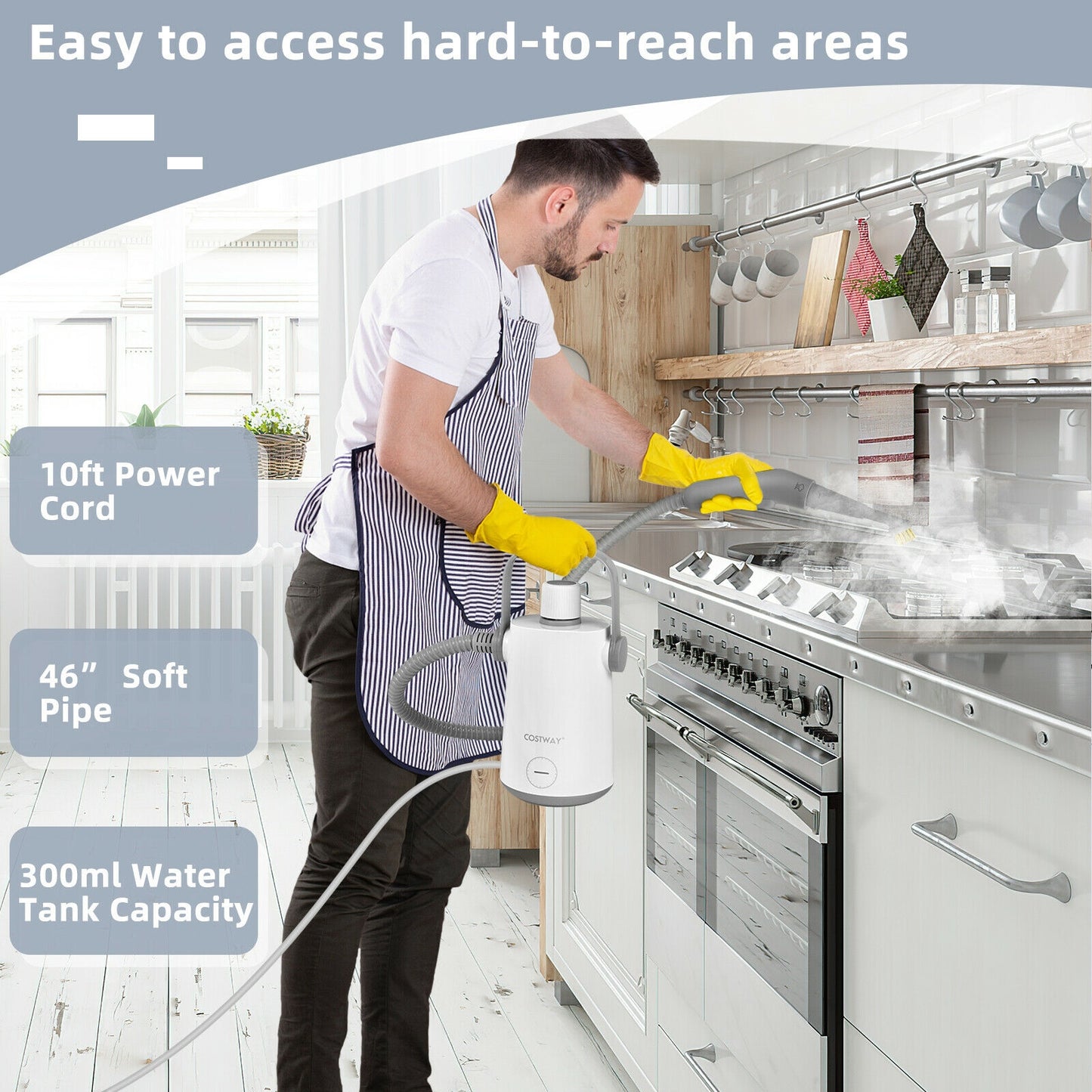 1000W Multifunction Portable Hand-held Steam Cleaner with 10 Accessories-Gray