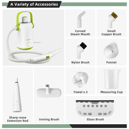 1000W Multifunction Portable Hand-held Steam Cleaner with 10 Accessories-Green