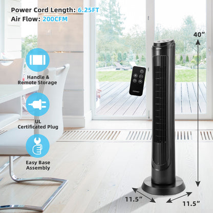 40 Inch Tower Fan with Remote 75˚ Oscillating Fan with 3 Wind Modes and 4 Wind Speeds-Black