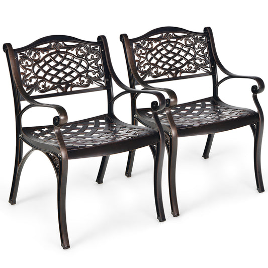 2-Piece Outdoor Cast Aluminum Chairs with Armrests and Curved Seats-Copper