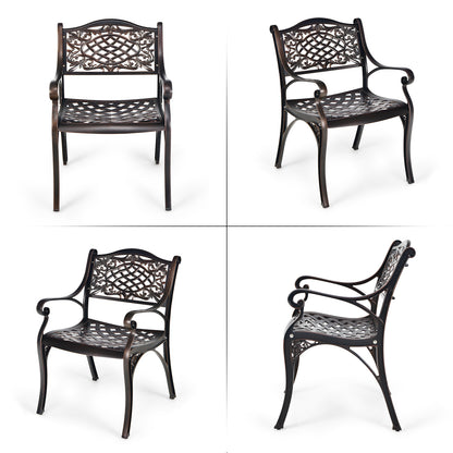 2-Piece Outdoor Cast Aluminum Chairs with Armrests and Curved Seats-Copper