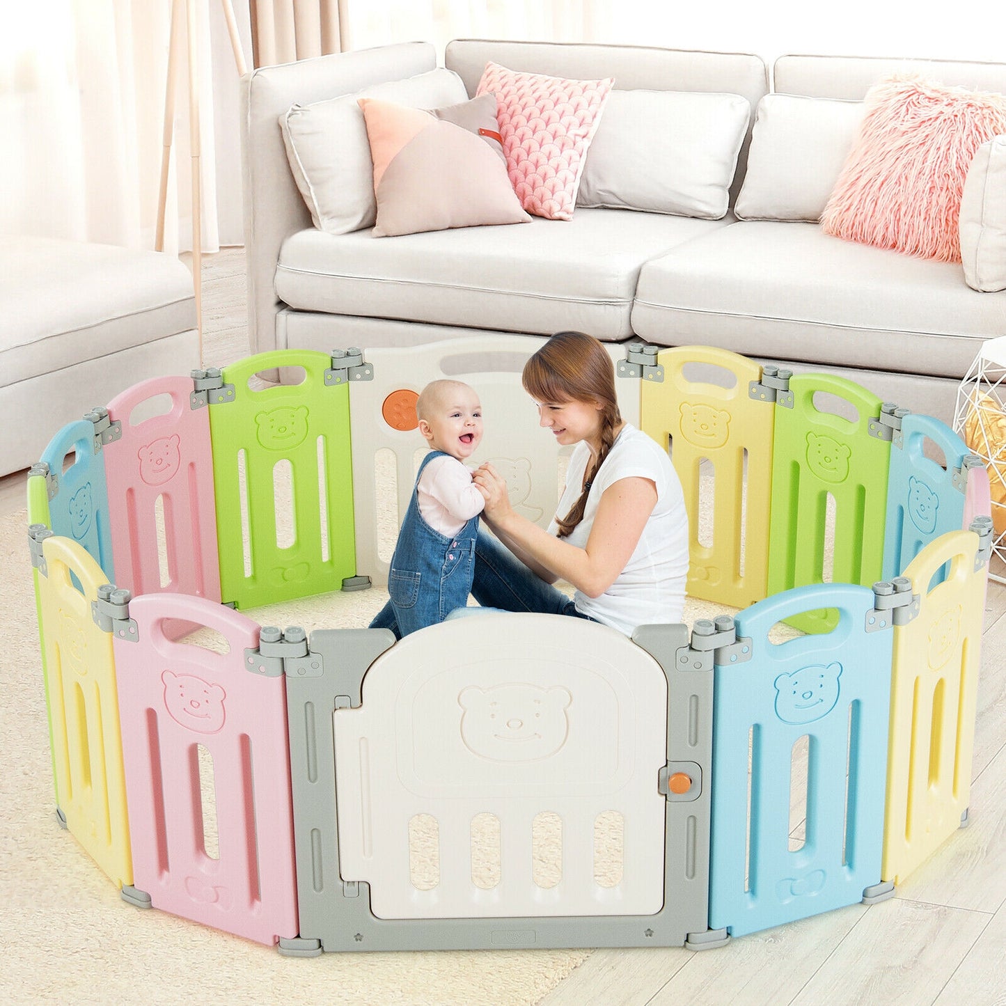 Foldable Baby Playpen 14 Panel Activity Center Safety Play Yard-Multicolor