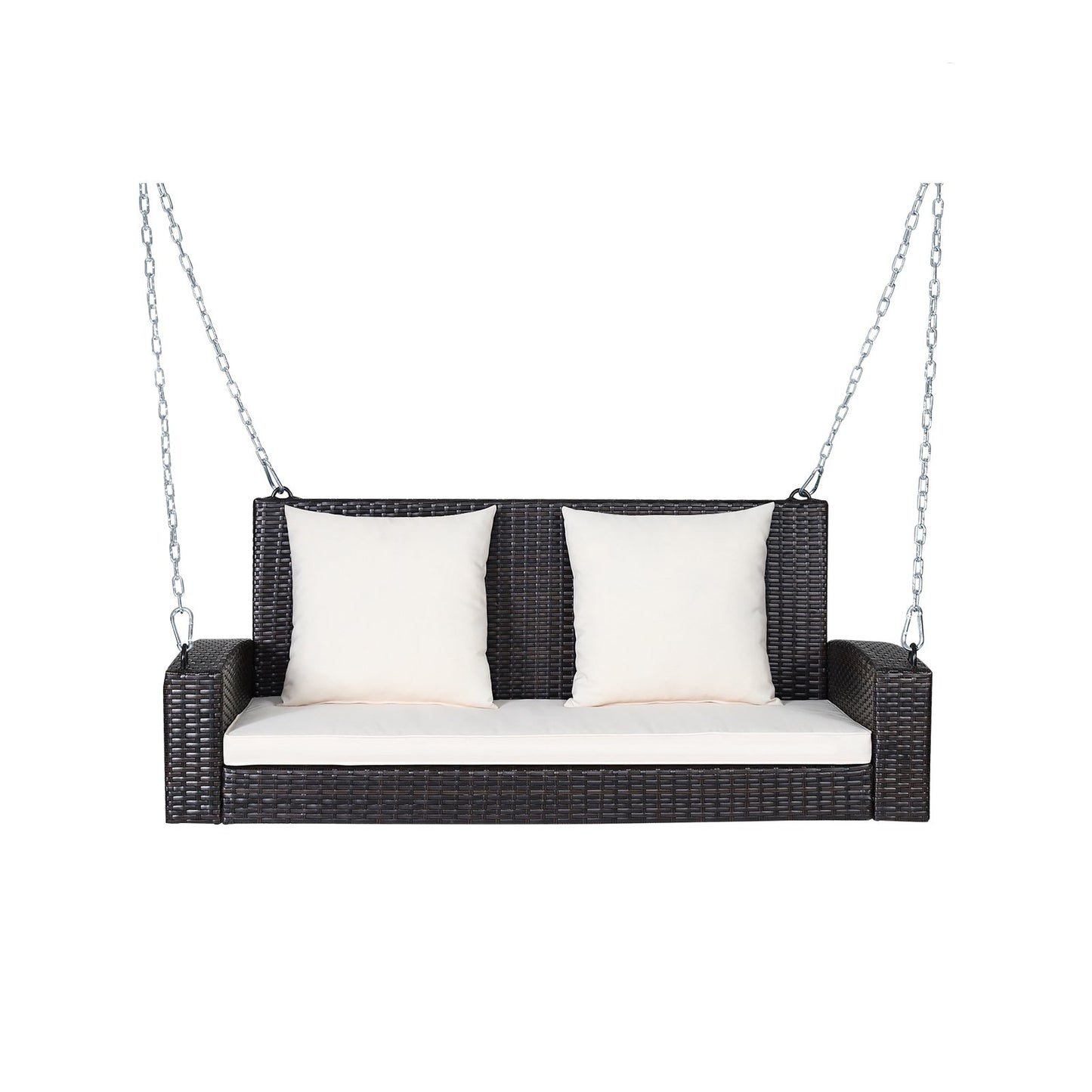 2-Person Patio Rattan Porch Swing with Cushions-Black