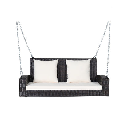 2-Person Patio Rattan Porch Swing with Cushions-Black
