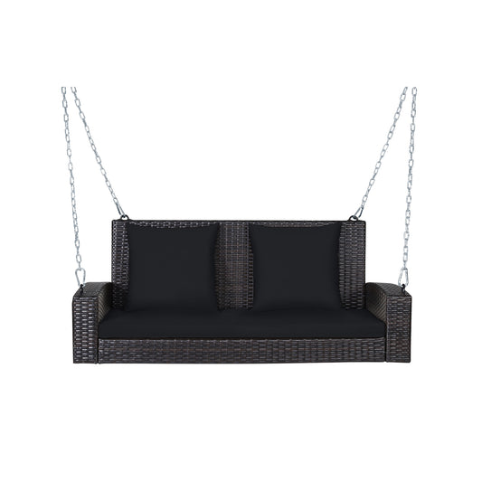 2-Person Patio Rattan Porch Swing with Cushions-Black