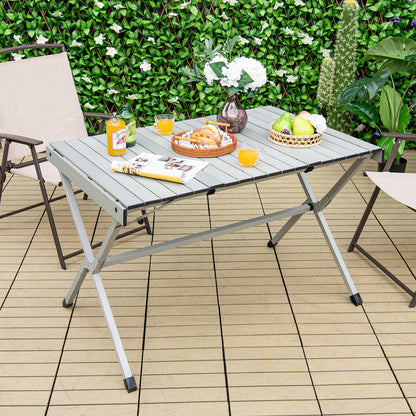4-6 Person Portable Aluminum Camping Table with Carrying Bag-Brown