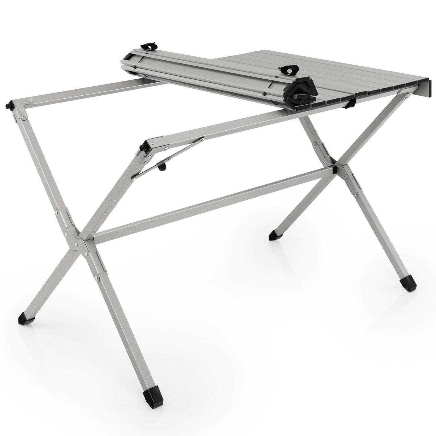 4-6 Person Portable Aluminum Camping Table with Carrying Bag-Gray