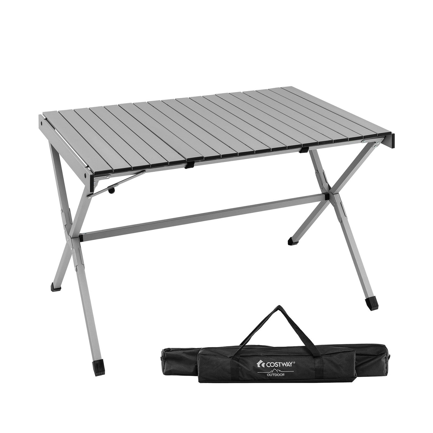 4-6 Person Portable Aluminum Camping Table with Carrying Bag-Brown