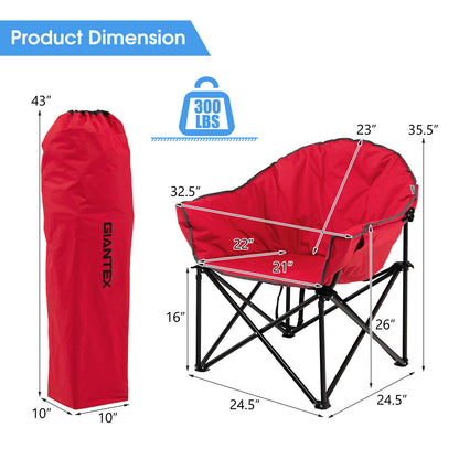 Folding Camping Moon Padded Chair with Carrying Bag-Red