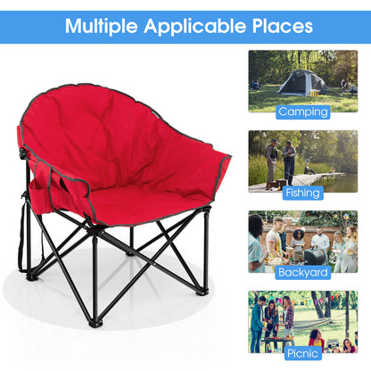 Folding Camping Moon Padded Chair with Carrying Bag-Red