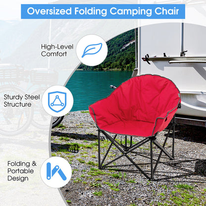 Folding Camping Moon Padded Chair with Carrying Bag-Red