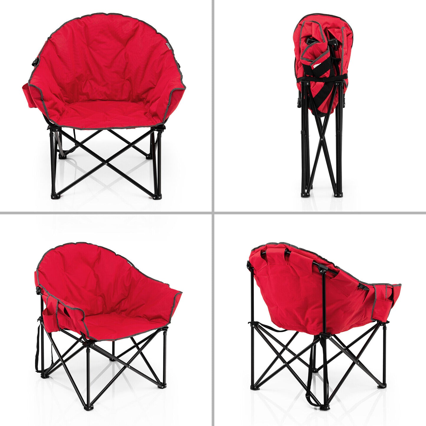 Folding Camping Moon Padded Chair with Carrying Bag-Red