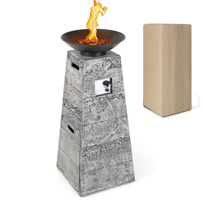 48 Inch Propane Fire Bowl Column with Lava Rocks and PVC Cover-Gray