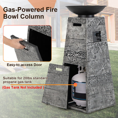 48 Inch Propane Fire Bowl Column with Lava Rocks and PVC Cover-Gray