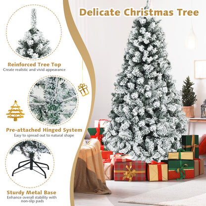 Pre-Lit Premium Snow Flocked Hinged Artificial Christmas Tree-9 ft