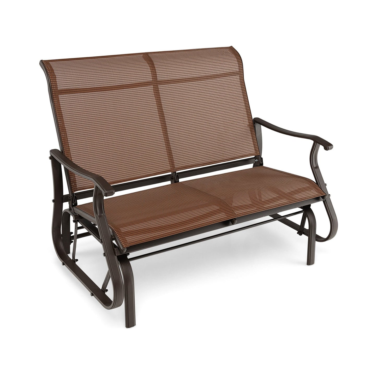 2-Person Patio Glider Bench with High Back and Curved Armrests-Brown