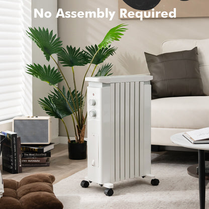 1500W Portable Oil Filled Radiator Heater with 3 Heat Settings-White