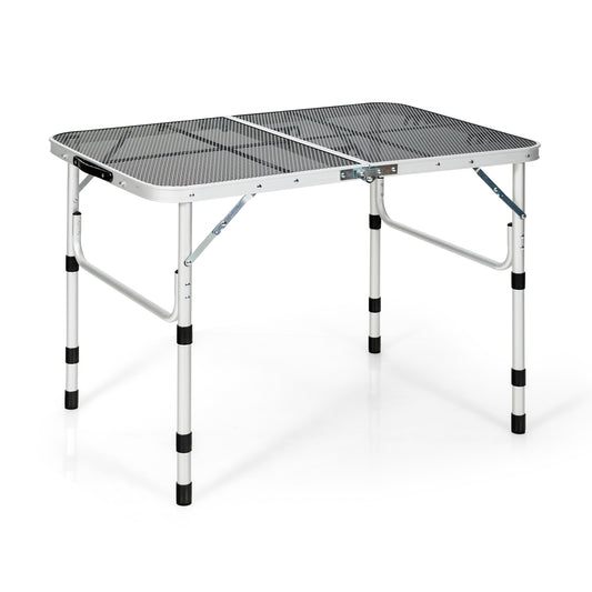 Folding Grill Table for Camping Lightweight Aluminum Metal Grill Stand Table-Silver