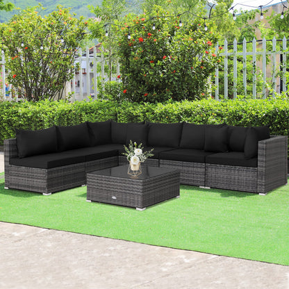 7 Pieces Patio Rattan Furniture Set with Sectional Sofa Cushioned-Beige