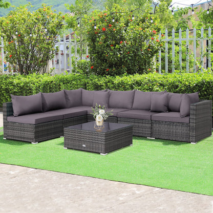 7 Pieces Patio Rattan Furniture Set with Sectional Sofa Cushioned-Beige