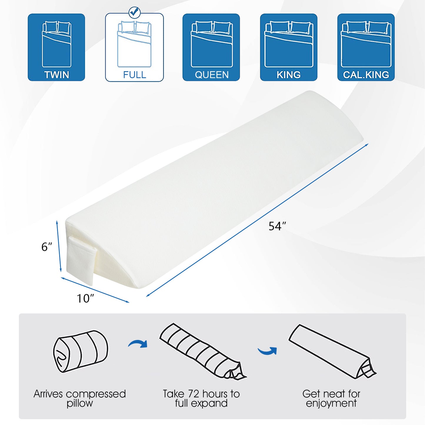 Full Size/Queen Size Bed Wedge Pillow Gap Filler with Side Pocket Bed-Full Size