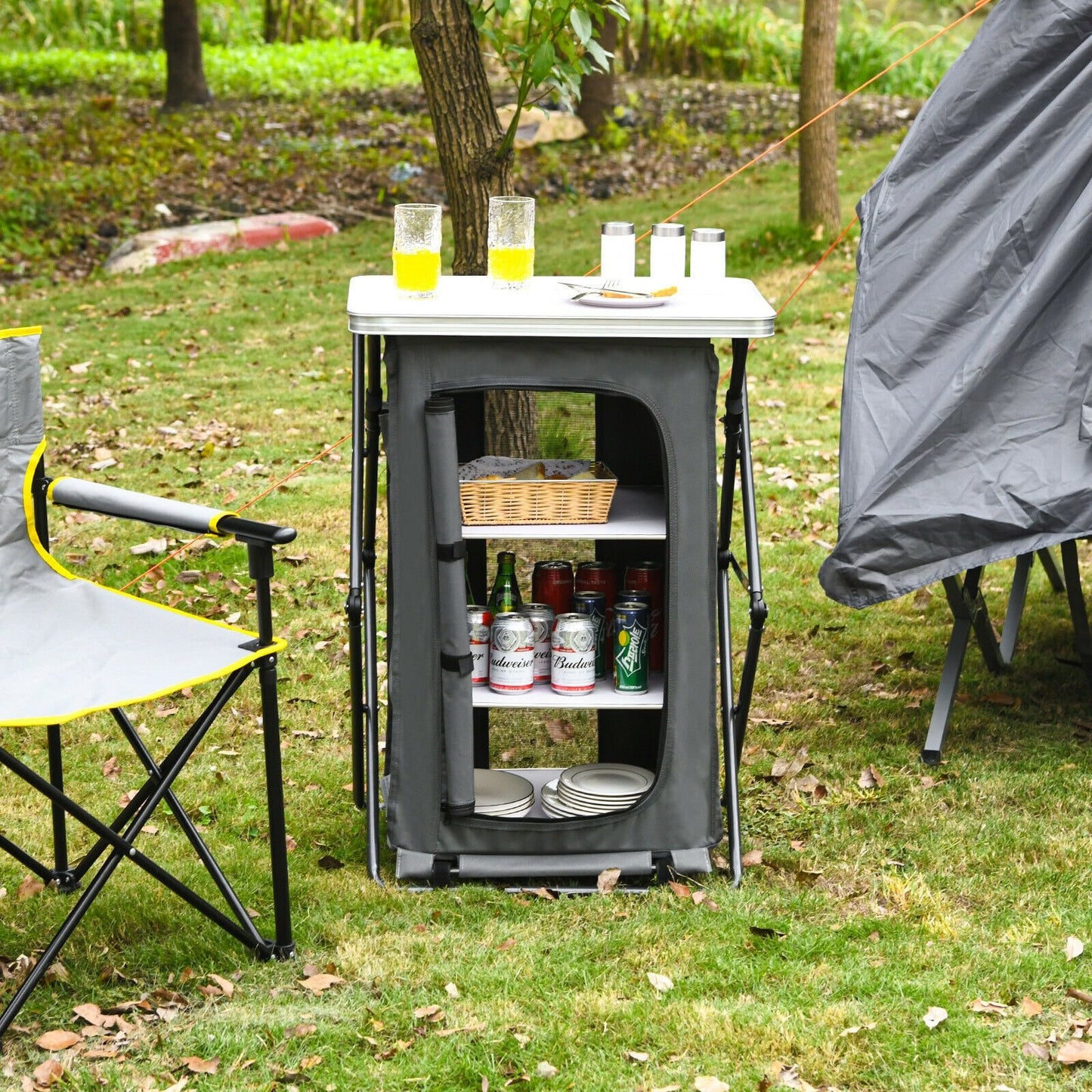 Folding Pop-Up Cupboard Compact Camping Storage Cabinet with Bag-L