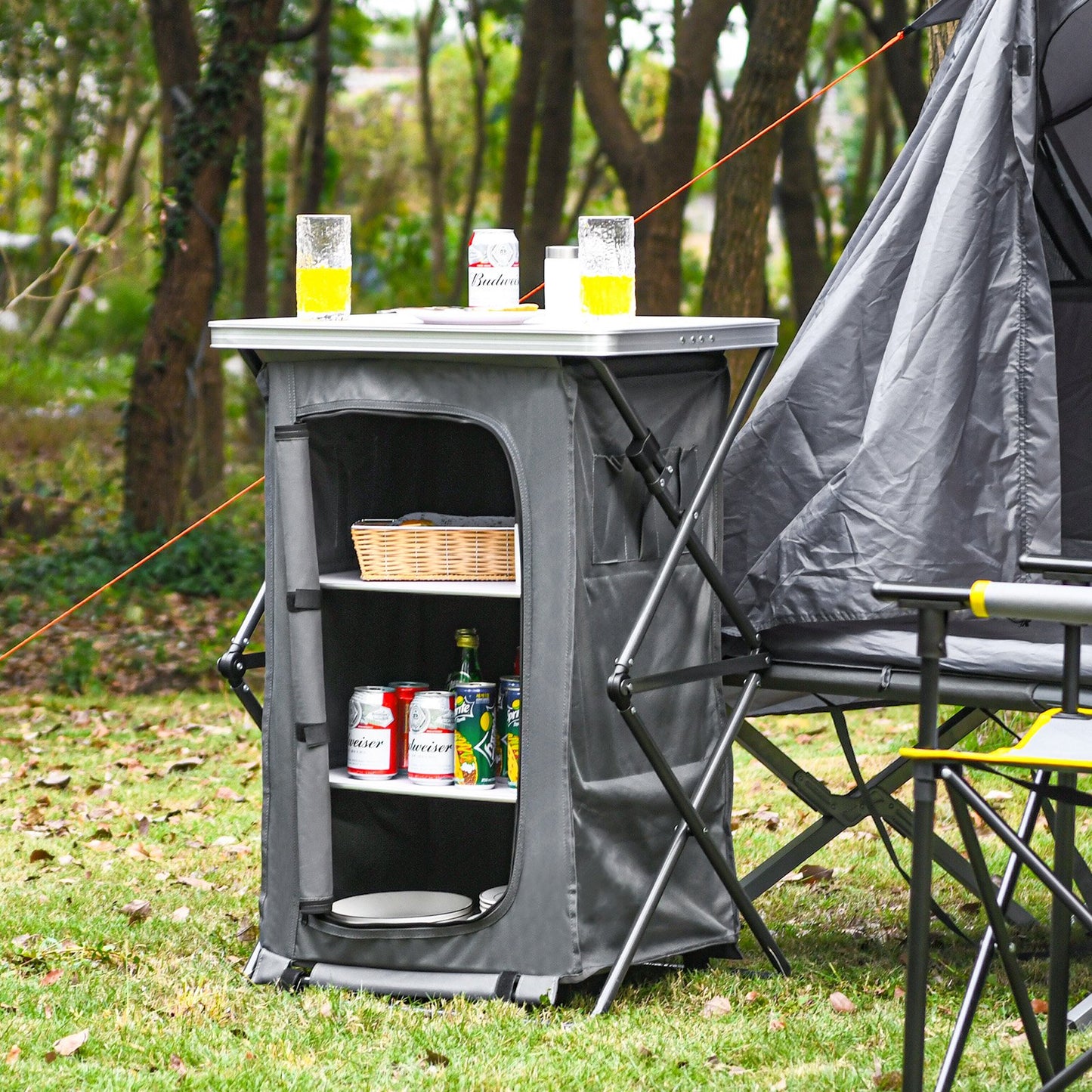 Folding Pop-Up Cupboard Compact Camping Storage Cabinet with Bag-L