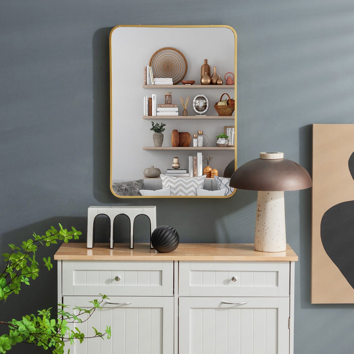 Metal Framed Bathroom Mirror with Rounded Corners-Black