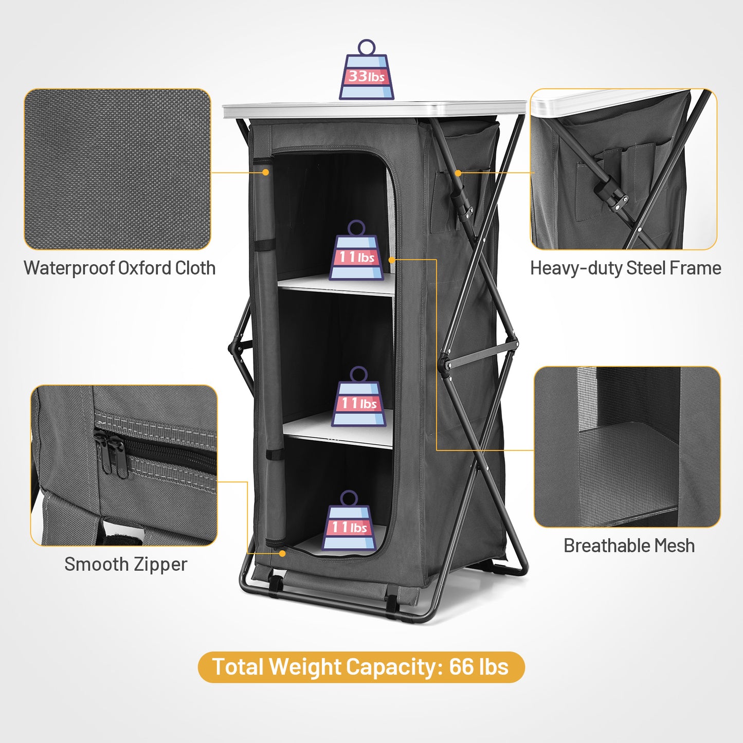 Folding Pop-Up Cupboard Compact Camping Storage Cabinet with Bag-L