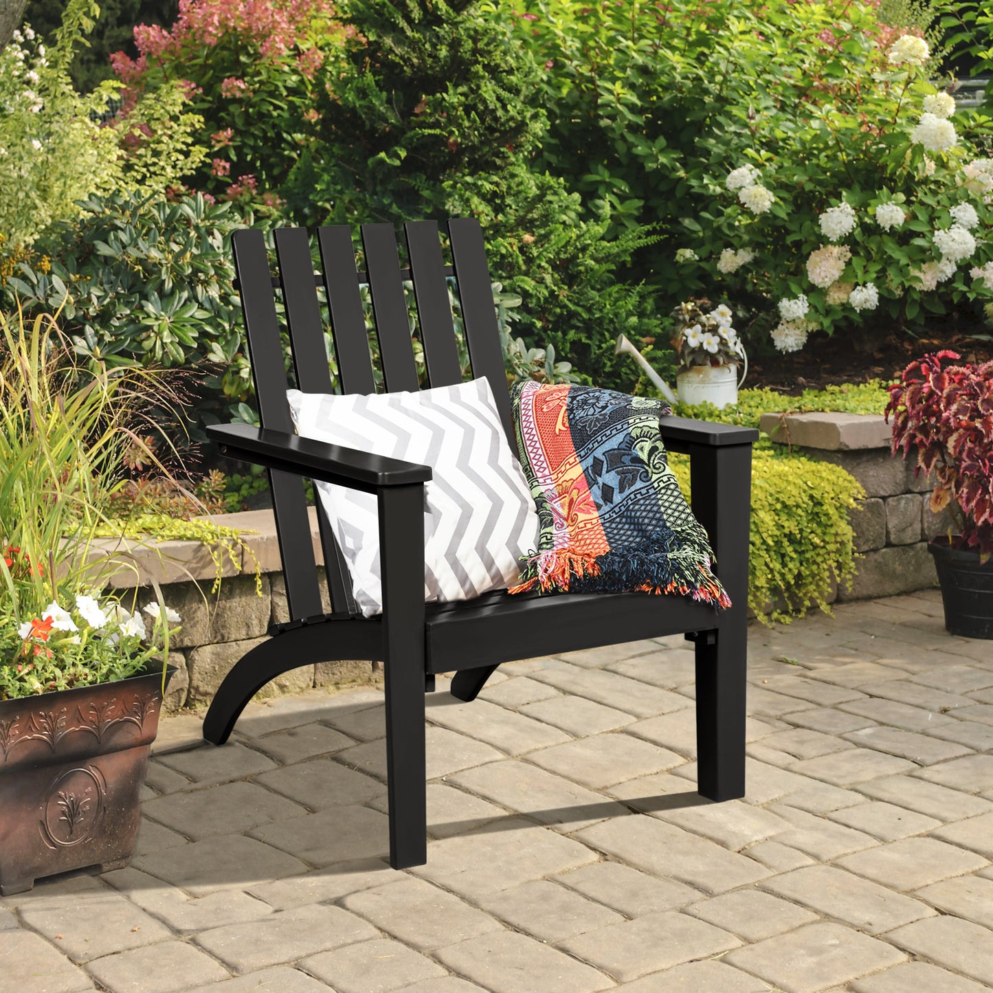 Outdoor Durable Patio Acacia Wood Adirondack Lounge Armchair-Black