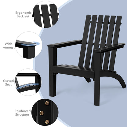 Outdoor Durable Patio Acacia Wood Adirondack Lounge Armchair-Black