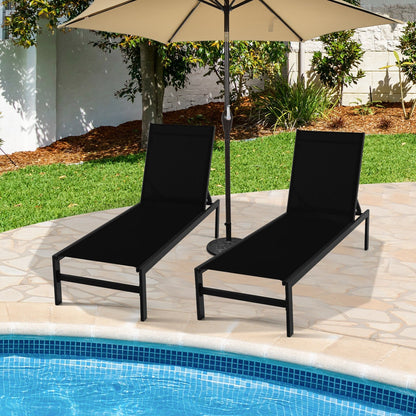 6-Position Chaise Lounge Chairs with Rustproof Aluminium Frame-Black