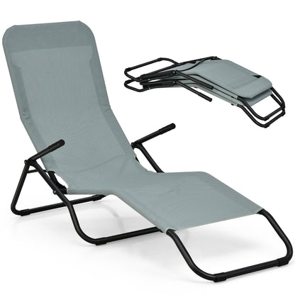 2 Pieces Folding Portable Patio Chaise Lounger with Rocking Design-Light Green