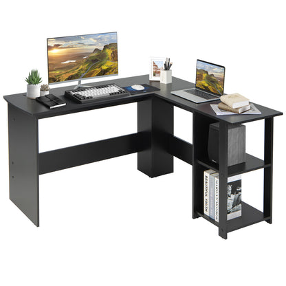 L Shaped Computer Desk Corner Writing Workstation with Storage Shelves
