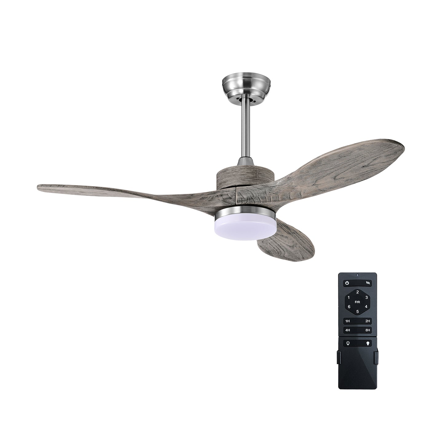48 Inch Wood Ceiling Fan with LED Lights and 6 Speed Levels-Silver