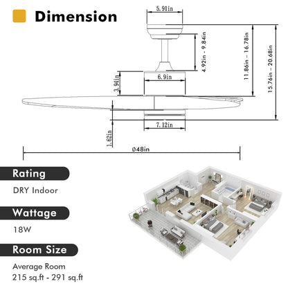 48 Inch Wood Ceiling Fan with LED Lights and 6 Speed Levels-Silver