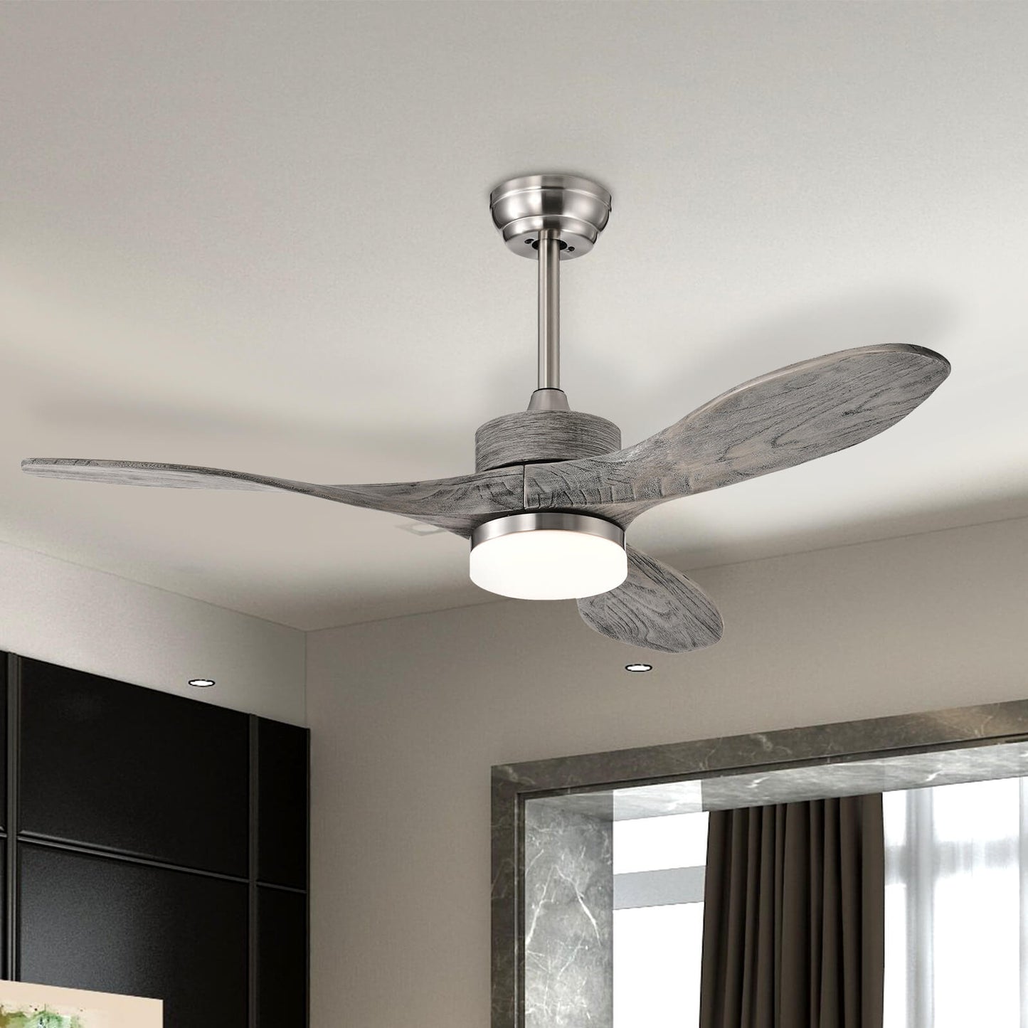 48 Inch Wood Ceiling Fan with LED Lights and 6 Speed Levels-Silver