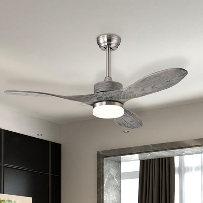 48 Inch Wood Ceiling Fan with LED Lights and 6 Speed Levels-Silver