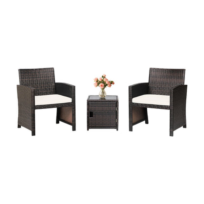 3 Pieces Patio Wicker Furniture Set with Storage Table and Protective Cover-Gray