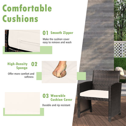 3 Pieces Patio Wicker Furniture Set with Storage Table and Protective Cover-Gray